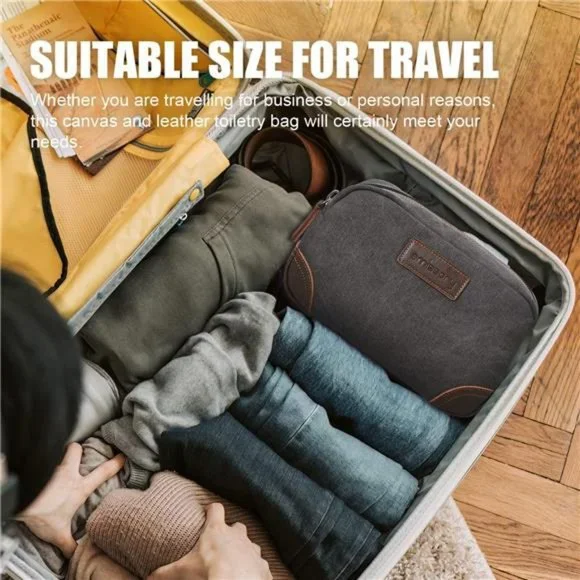 Travel Toiletry Bag for Men, Leather and Canvas Toiletry Bags, Dopp Kit for Men